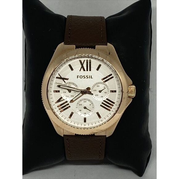 Fossil AM4622 Women's Brown Leather Analog White Dial Genuine Wrist Watch HK953 - Picture 1 of 12